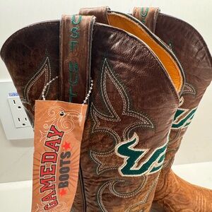 Brown Leather Cowboy Boots with Embroidered Design USF game day boots